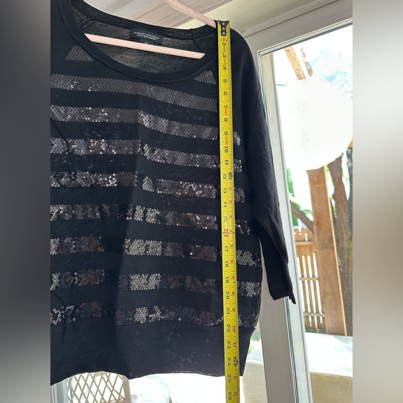 Banana Republic Sequined Striped Merino Wool 3/4 Sleeve Black Sweater Medium - Picture 12 of 16